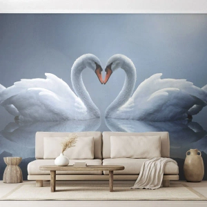 Self-Adhesive Photo Wallpaper Deluxe Sticker - Time for Love - Swans, Love, Heart - 350x256 cm
