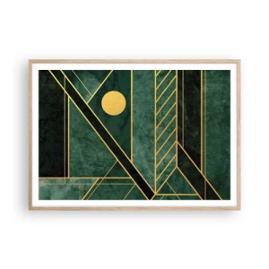 Poster in light oak frame - Dynamics of Gold and Azure - 100x70 cm