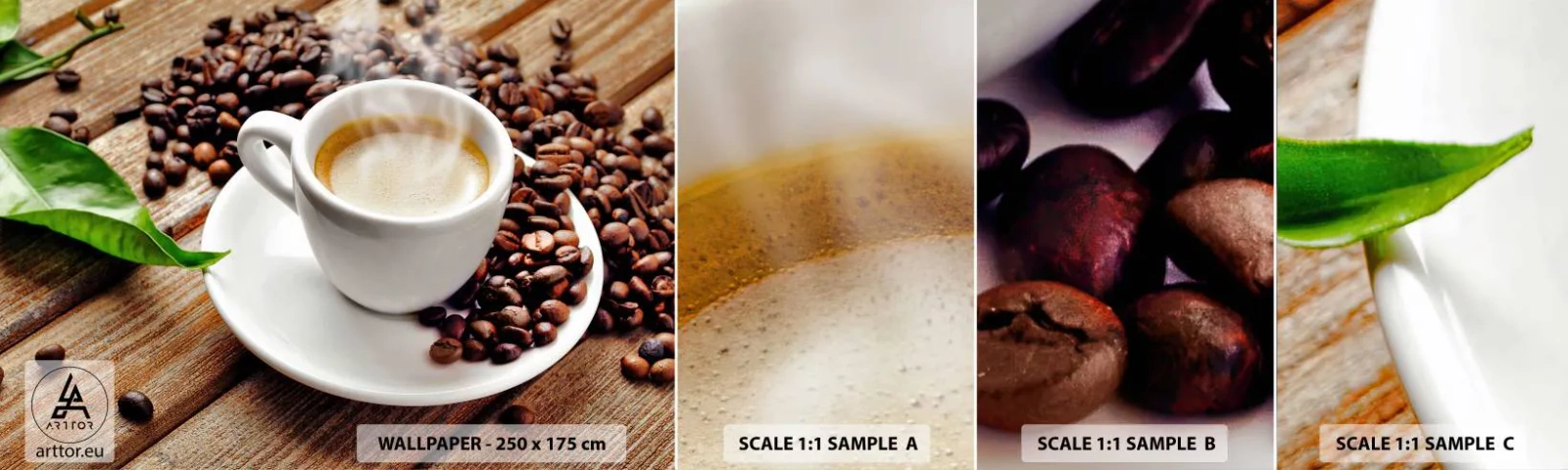 Photo Wallpaper Sample Standard Eco - Coffee Is Served - Gastronomy, Coffee, Cup - 100x30 cm