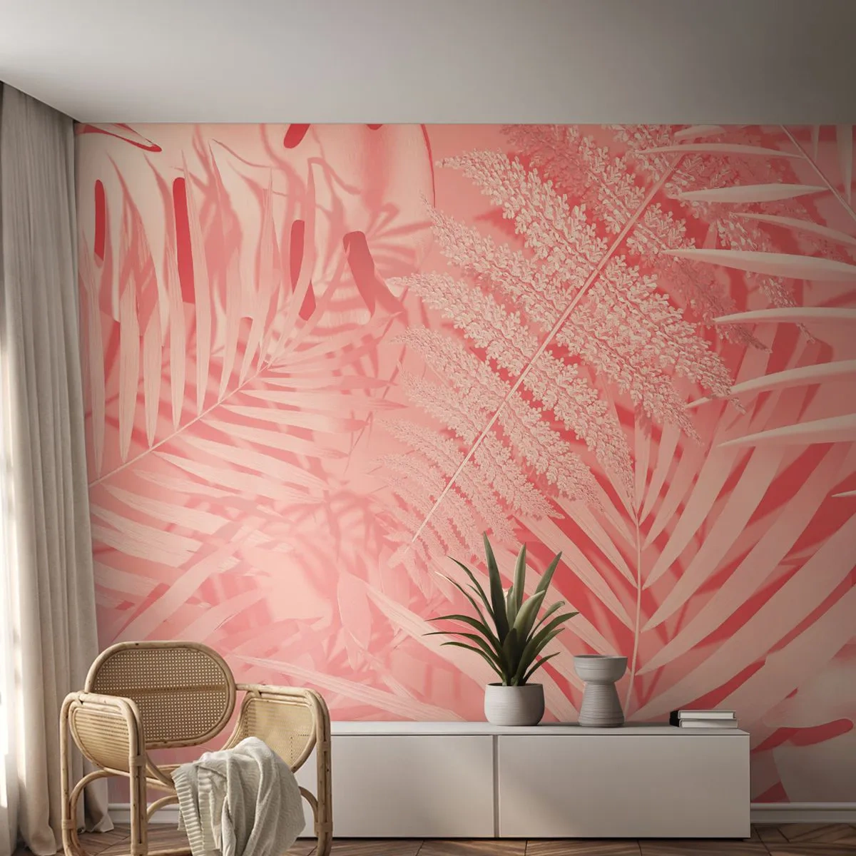 Self-Adhesive Photo Wallpaper Deluxe Sticker - Pink Concept - Abstraction, Palm Leaf, Graphics - 500x350 cm