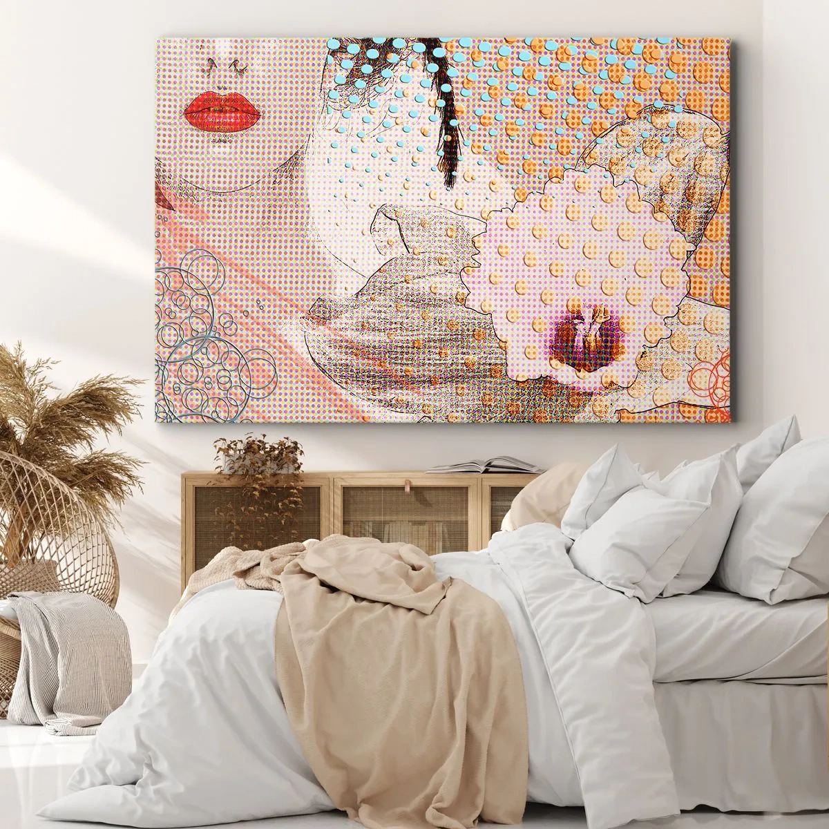 Canvas picture - Abstract artwork with a mouth and orchid motif - 70x50cm - Comic Heroine - Modern wall decoration for the living room and bedroom ARTTOR