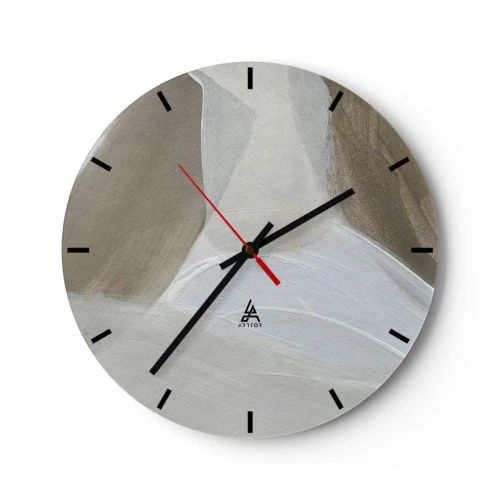 Wall clock - Clock on glass - A bright abstraction with strokes of white and beige on a gray background. - 30x30cm - Waves of White - Modern wall decoration for the living room, kitchen, and bedroom ARTTOR