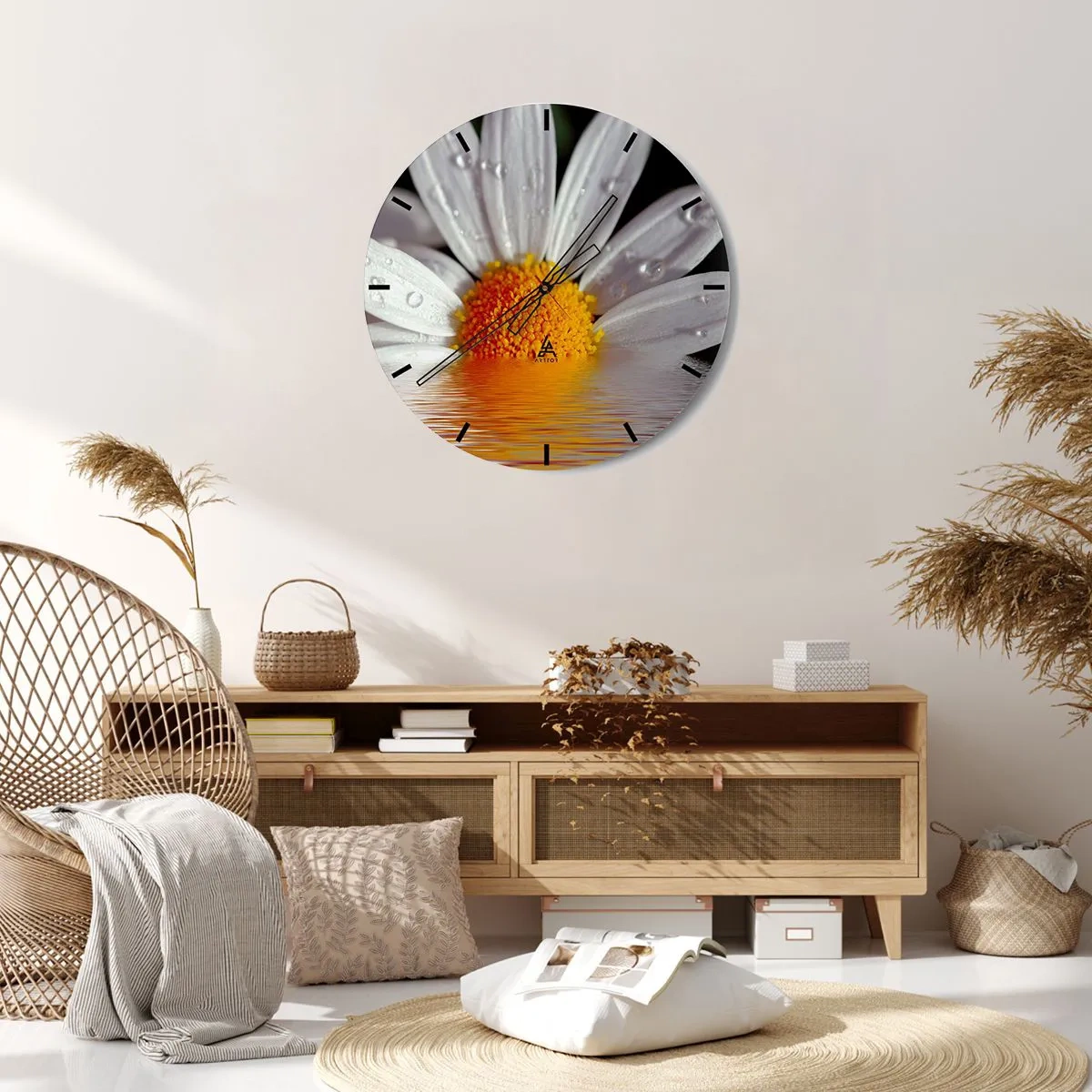 Wall clock - Clock on glass - Sunrise of a Daisy - 30x30 cm