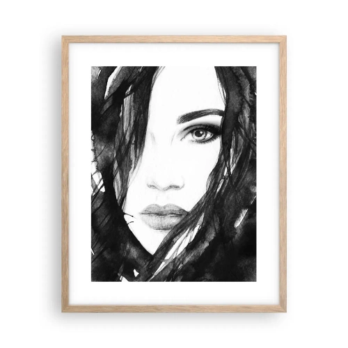 Poster in light oak frame - Portriat of a Lady in  Black and White - 40x50 cm