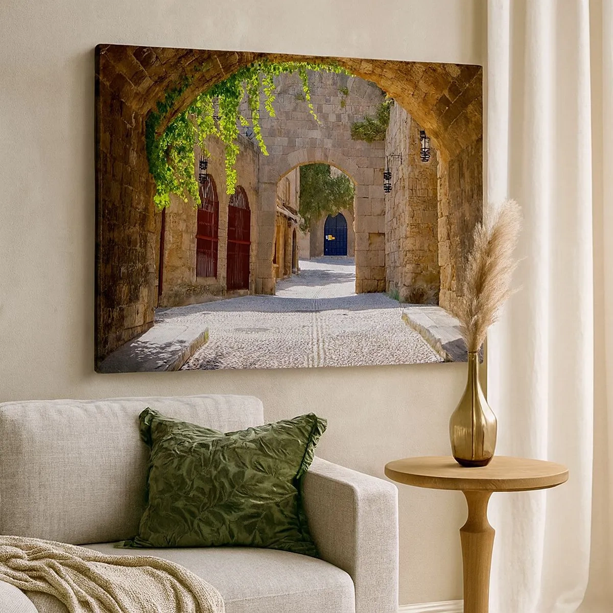 Canvas picture - Stone arches and cobbled streets in a medieval style - 70x50cm - Procession Is on Its Way - Modern wall decoration for the living room and bedroom ARTTOR