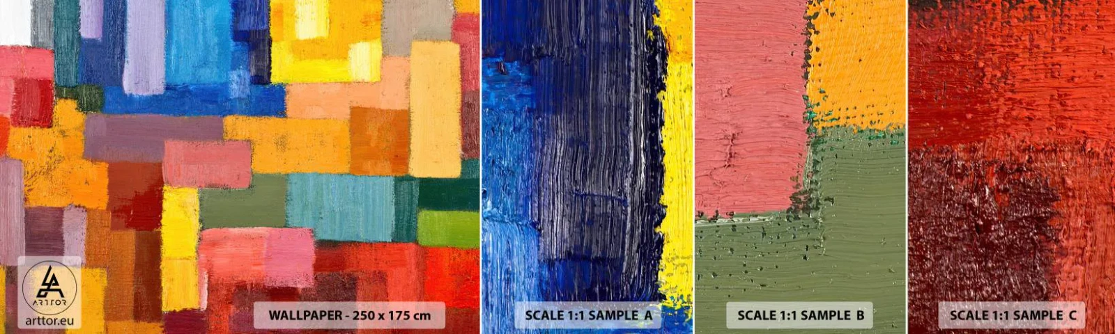 Photo Wallpaper Sample Self-Adhesive Deluxe Sticker - Each Different, All Colourful - Abstraction, Piece, Modern Pattern - 100x30 cm