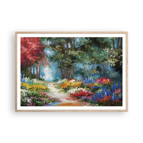 Poster in light oak frame - Wood Garden, Flowery Forest - 100x70 cm