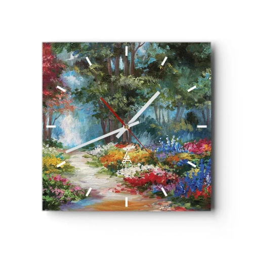 Wall clock - Clock on glass - Wood Garden, Flowery Forest - 40x40 cm