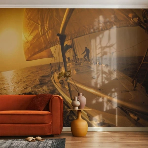 Photo Wallpaper Premium Sand - Golden Evening after a Colourful Day - Maritime studies, Sailboat, Travels - 450x315 cm
