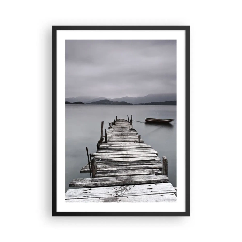 Poster in black frame - An old pier with a boat on calm water - 50x70cm - Tomorrow You Can Go - Modern wall decoration for the living room and bedroom ARTTOR
