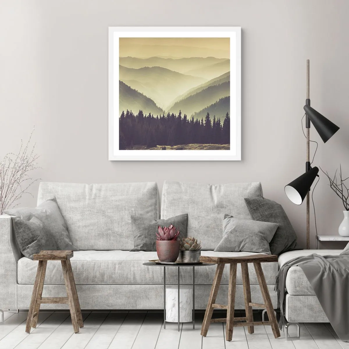 Poster in white frmae - In a Faraway Land, Past the Mountains - 30x30 cm