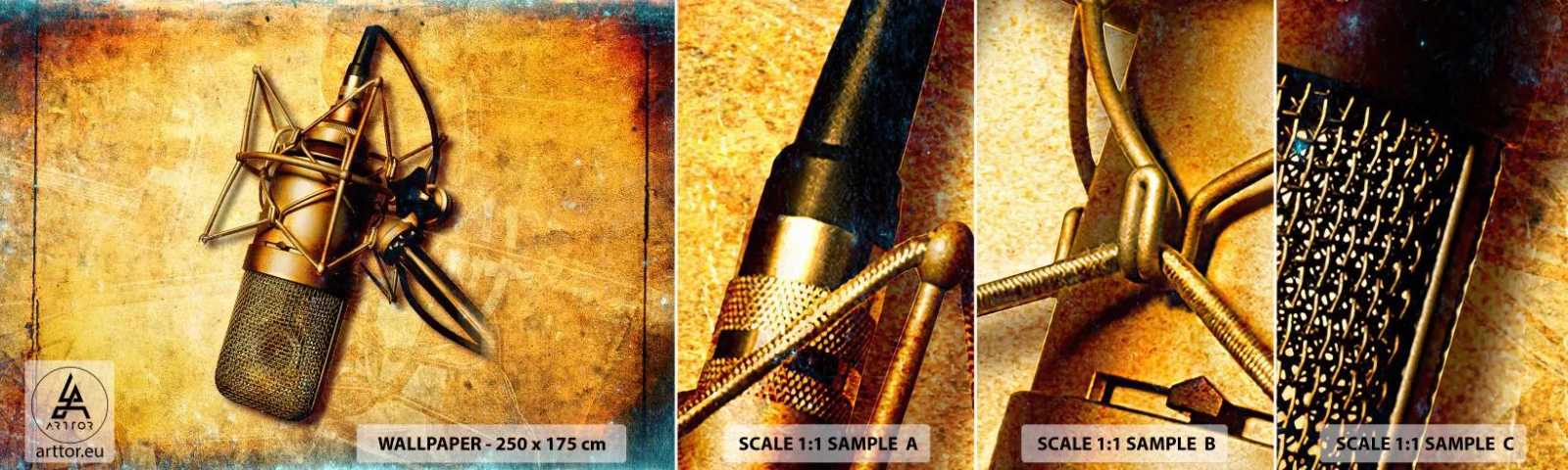 Photo Wallpaper Sample Self-Adhesive Deluxe Sticker - Golden Years of the Radio - Microphone, Music, Retro - 100x30 cm