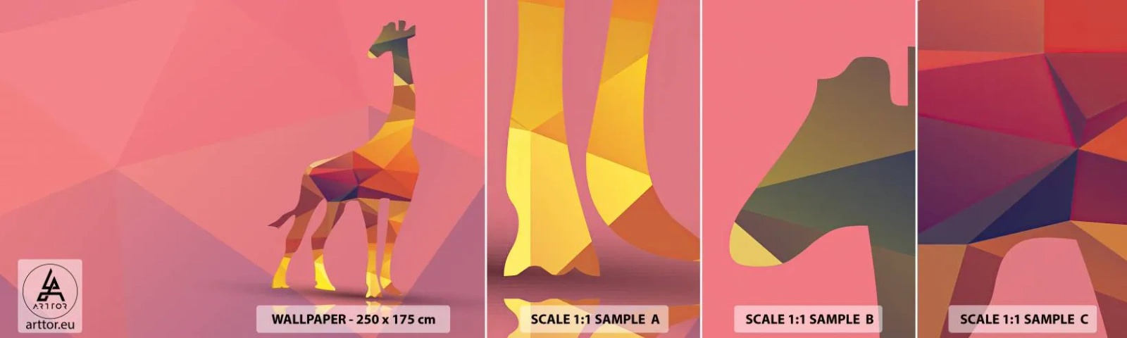 Photo Wallpaper Sample Self-Adhesive Deluxe Sticker - Colours of Savannah - Animals, Giraffe, Geometric Figure - 100x30 cm