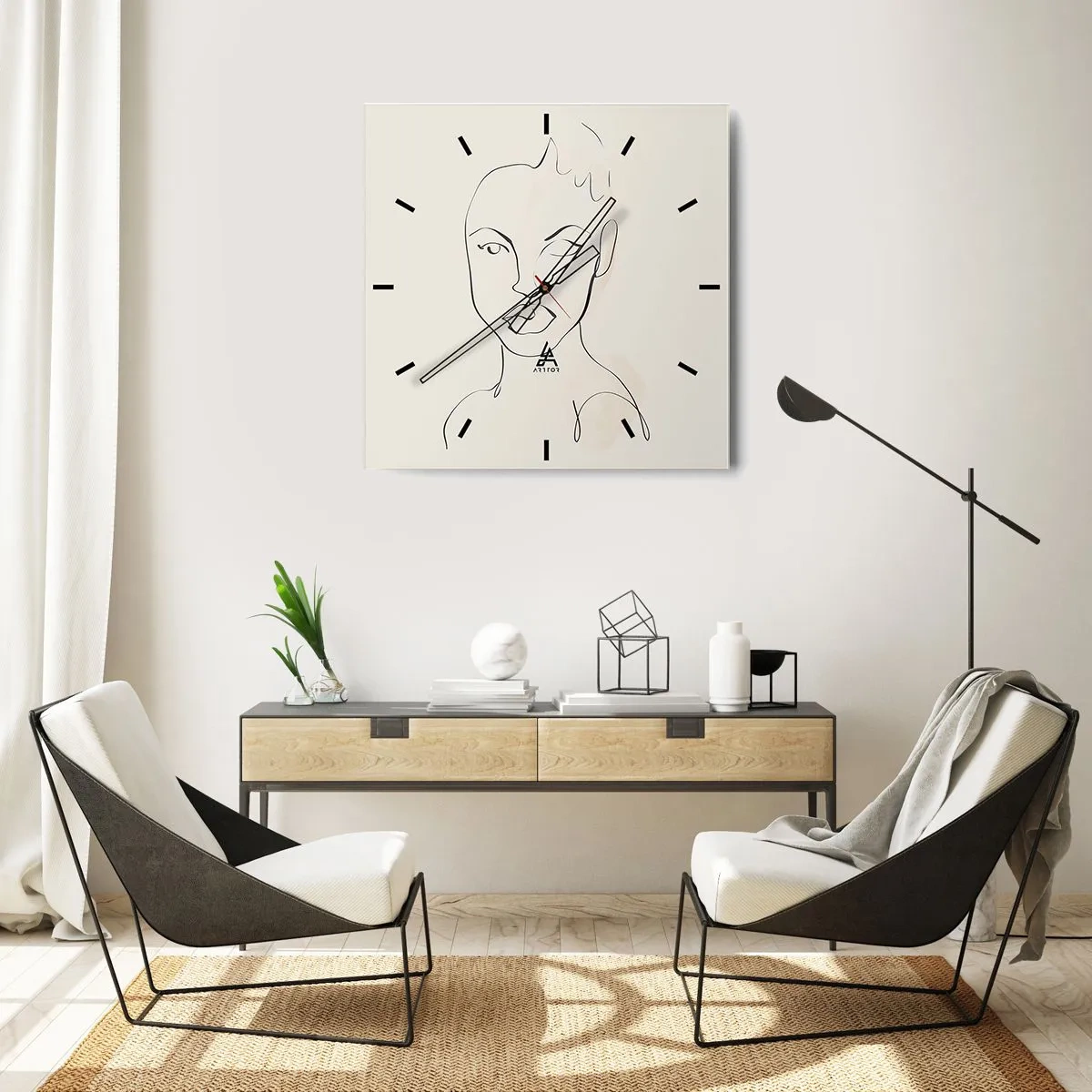 Wall clock - Clock on glass - Outline of Sensuality - 40x40 cm