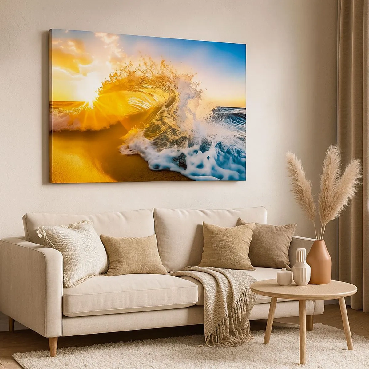 Canvas picture - A golden wave against the backdrop of the setting sun - 70x50cm - Playing with Sand - Modern wall decoration for the living room and bedroom ARTTOR
