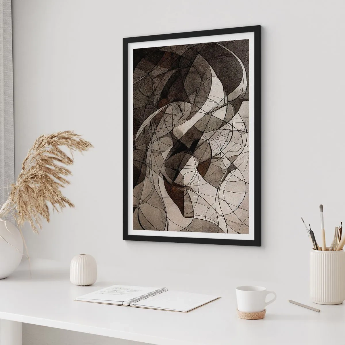 Poster in black frame - Abstract composition of geometric lines and shapes - 50x70cm - Circulation of the Colours of the Earth - Modern wall decoration for the living room and bedroom ARTTOR