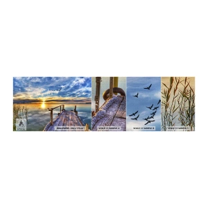Photo Wallpaper Sample Premium Canvas - Wind is Taking a Break - Landscape, Lake, Wooden Bridge - 100x30 cm