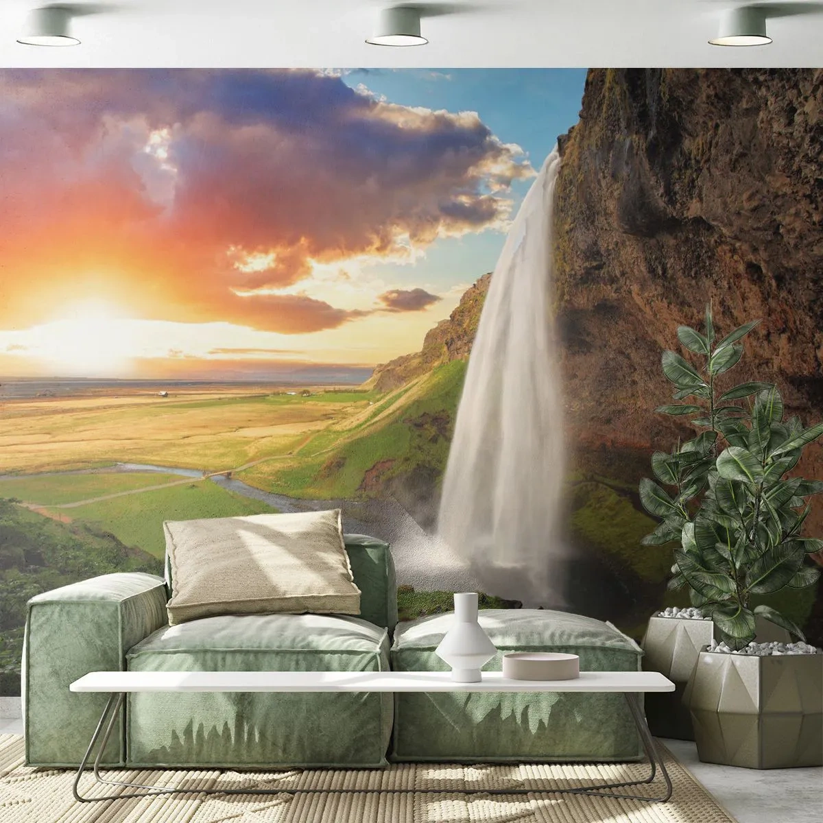 Self-Adhesive Photo Wallpaper Deluxe Sticker - Midsummer in Iceland - Landscape, Waterfall, Iceland - 100x70 cm