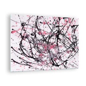 Glass picture - Dynamic abstract lines and pink spots on a white background - 70x50cm - Fleeting Nature of Life - Modern wall decoration for the living room and bedroom ARTTOR