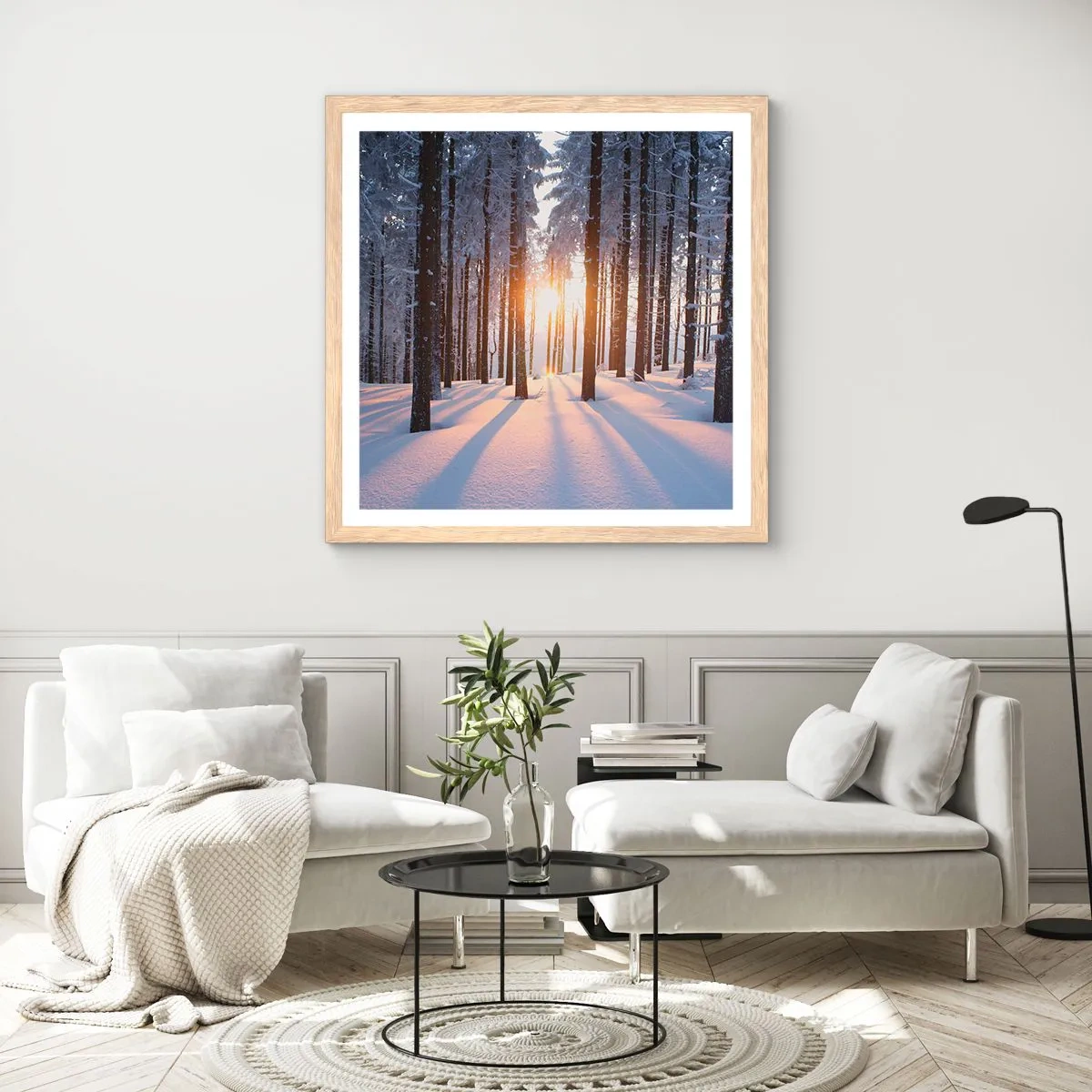 Poster in light oak frame - Clearly Black on White - 60x60 cm