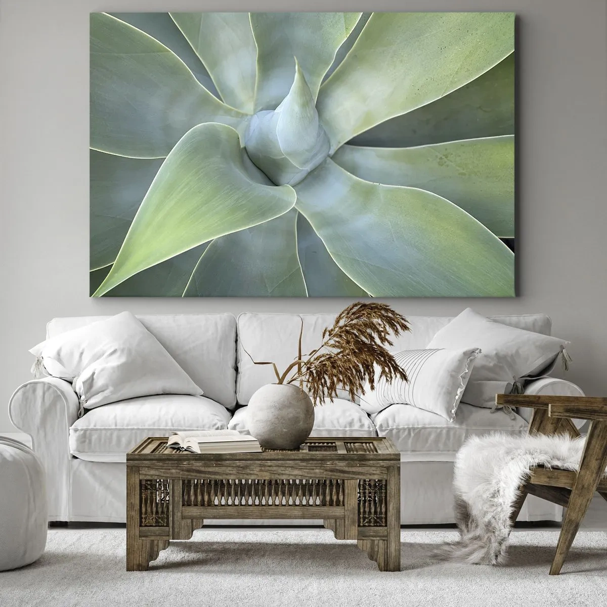 Canvas picture - Subtle agave leaves in shades of green - 70x50cm - Birth of Green - Modern wall decoration for the living room and bedroom ARTTOR