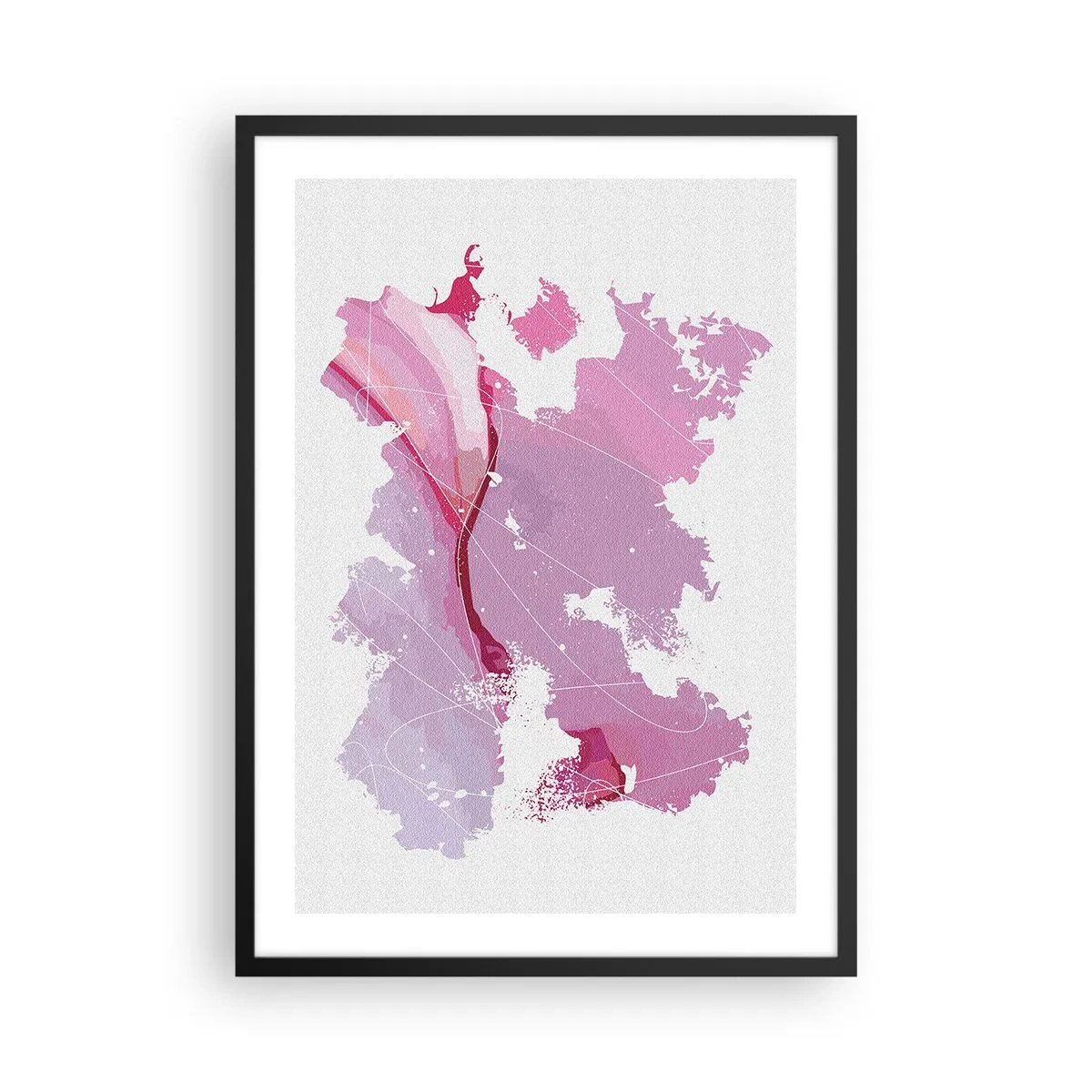 Poster in black frame - Map of a Pink World - 50x70 cm