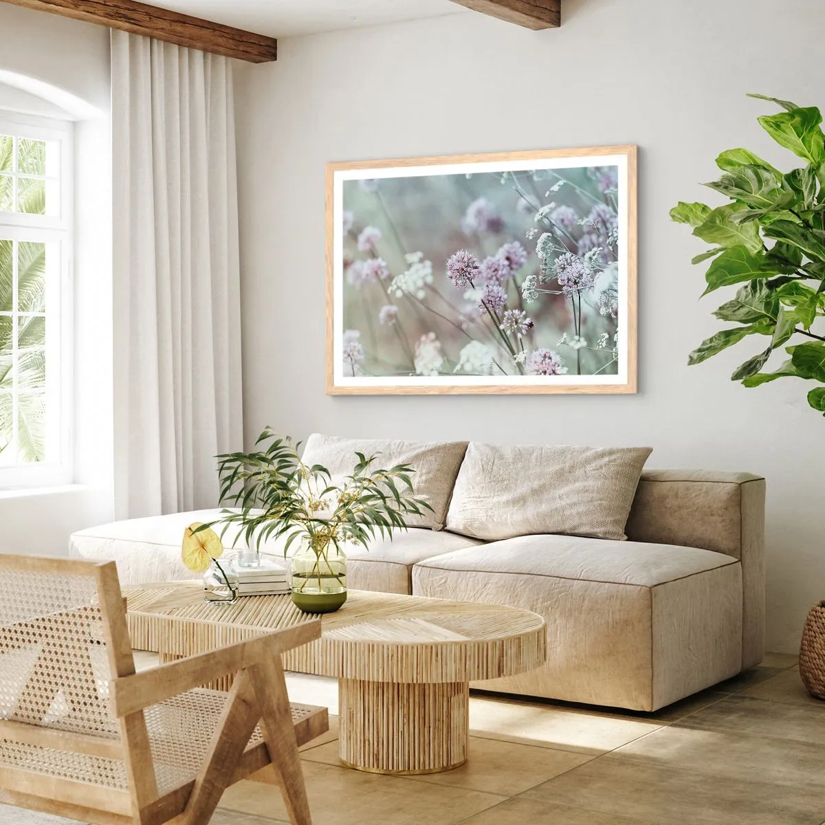 Poster in light oak frame - Sweet Filigrees of Herbs - 50x40 cm