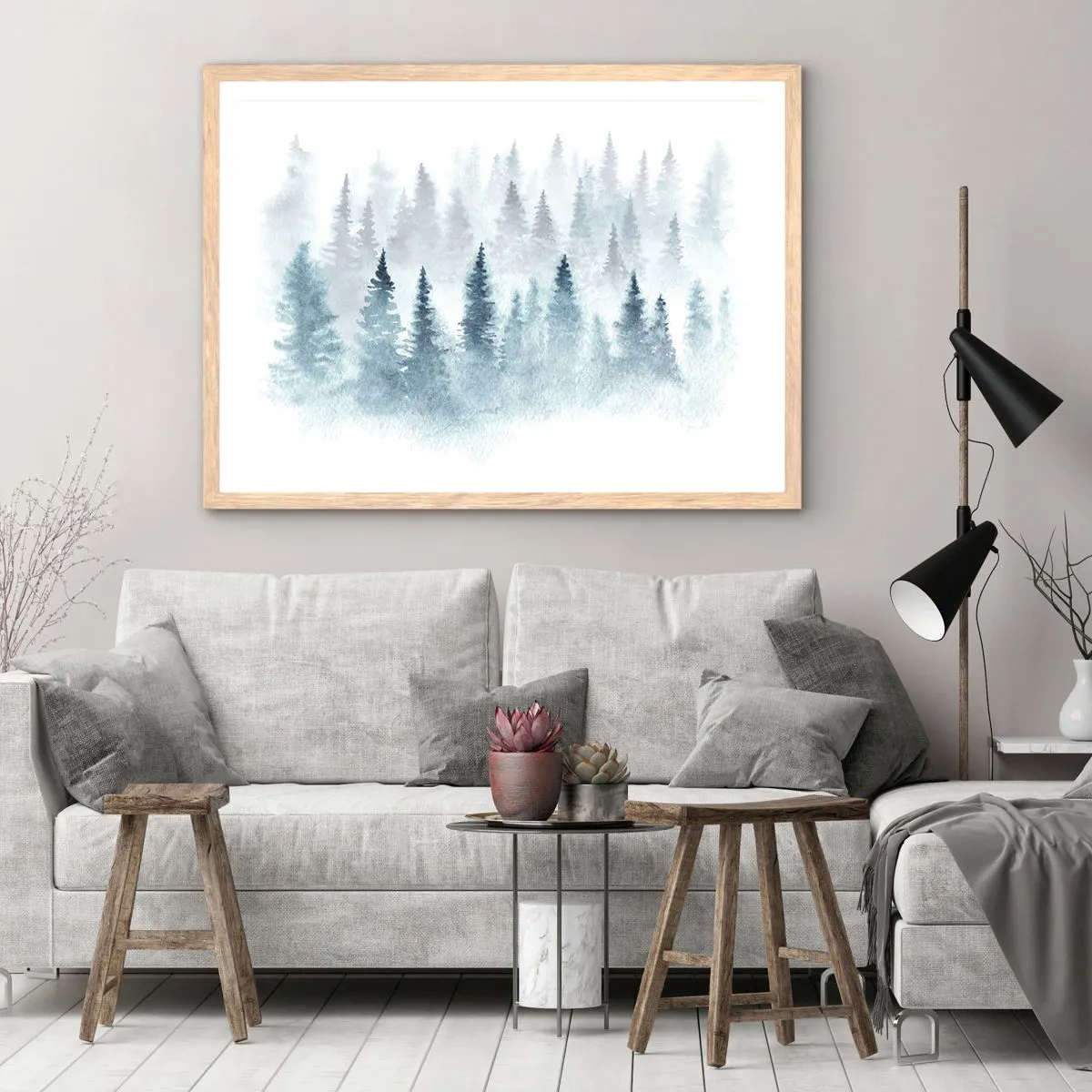 Poster in light oak frame - Wrapped up in a Fog - 70x50 cm