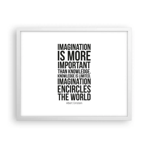 Poster in white frmae - Einstein about Power of Imagination - 50x40 cm