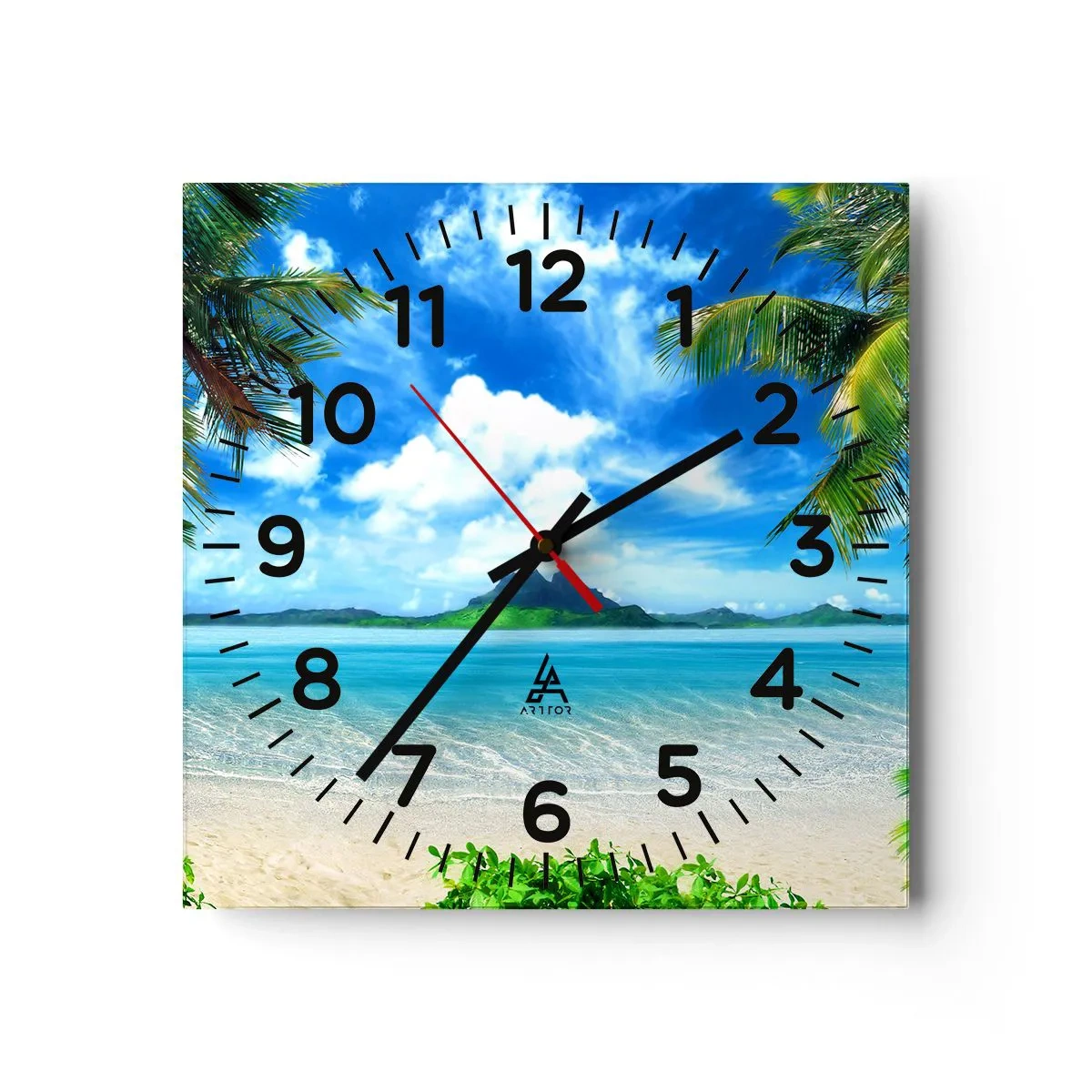 Wall clock - Clock on glass - Blue Tropics - 40x40 cm