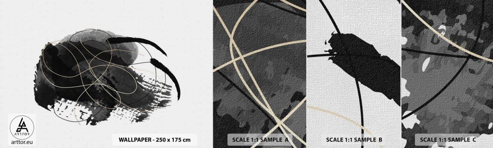 Photo Wallpaper Sample Premium Canvas - Made from Black - Abstraction, Piece, Modern Art - 100x30 cm