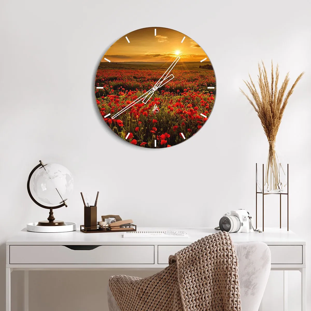 Wall clock - Clock on glass - In the Meadow, among Flood of Flowers - 40x40 cm
