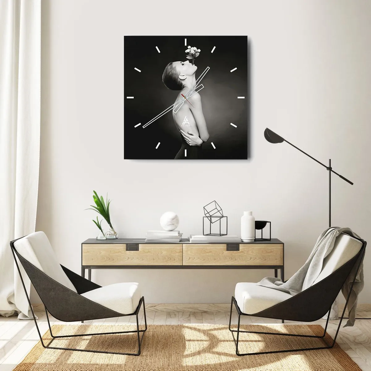 Wall clock - Clock on glass - Eccentric Elegance - 30x30 cm