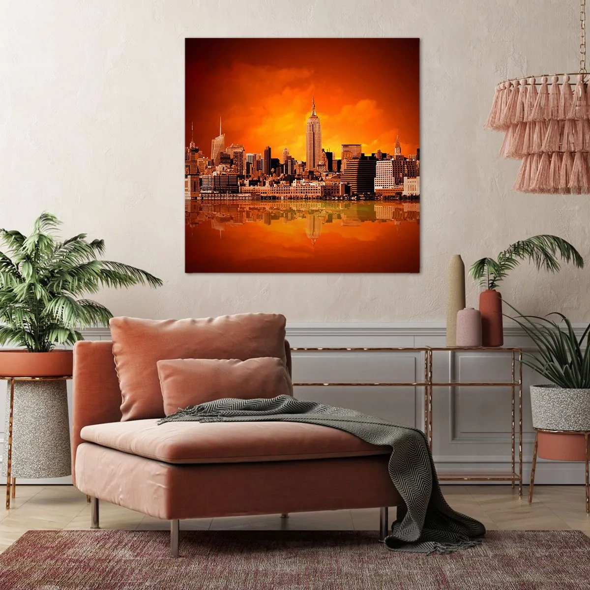 Canvas picture - Big City Panorama in Brown and Yellow - 40x40 cm