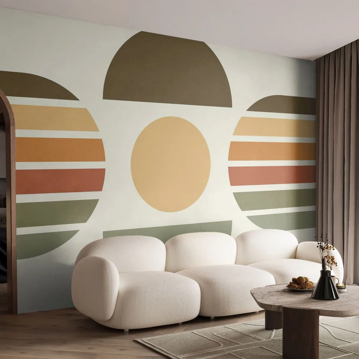 Photo Wallpaper Standard Eco - Geometric semicircles and stripes in earthy tones - 100x70cm - In the Colours of Soli - Modern wall decoration for the living room and bedroom ARTTOR