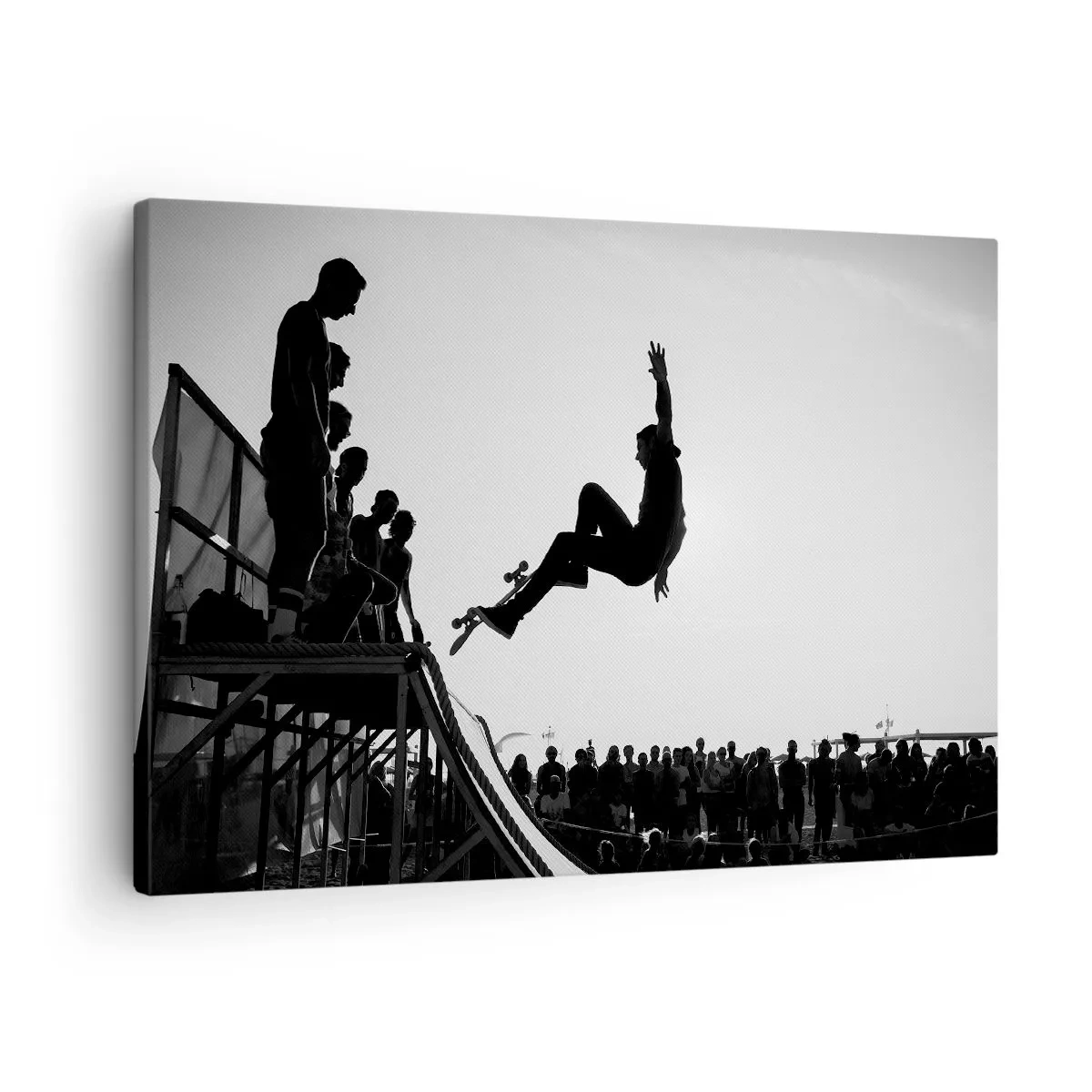 Canvas picture - Black and white skateboarding scene on a ramp - 70x50cm - Heroes and Spectators - Modern wall decoration for the living room and bedroom ARTTOR