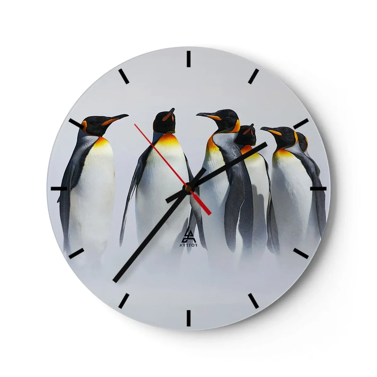 Wall clock - Clock on glass - A group of penguins against the fog - 30x30cm - Meeting in Tuxedos - Modern wall decoration for the living room, kitchen, and bedroom ARTTOR