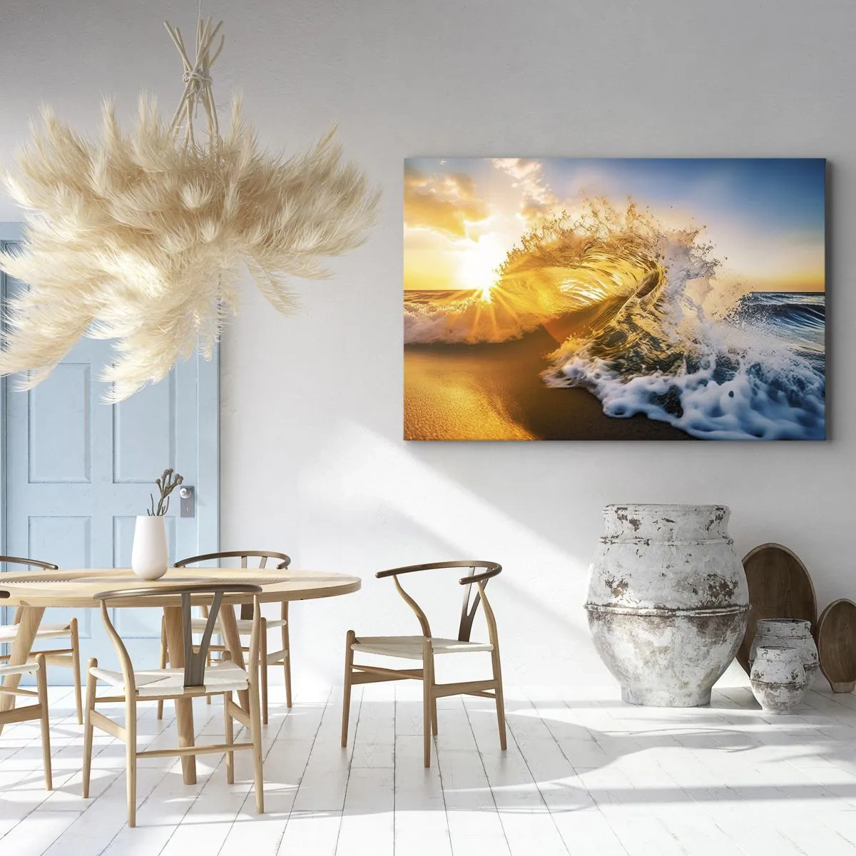 Canvas picture - A golden wave against the backdrop of the setting sun - 70x50cm - Playing with Sand - Modern wall decoration for the living room and bedroom ARTTOR