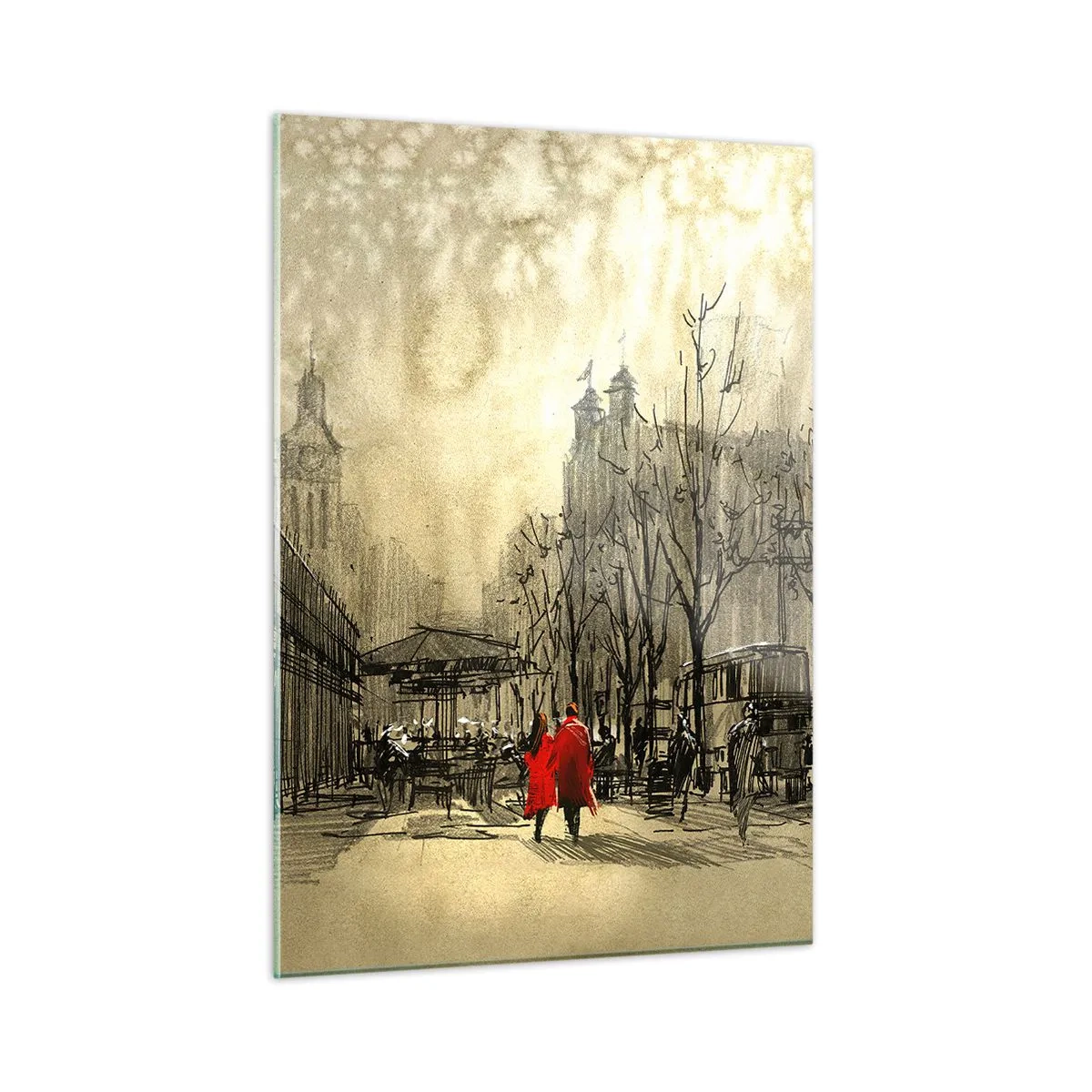 Glass picture - A Date in London Fog - 50x70 cm