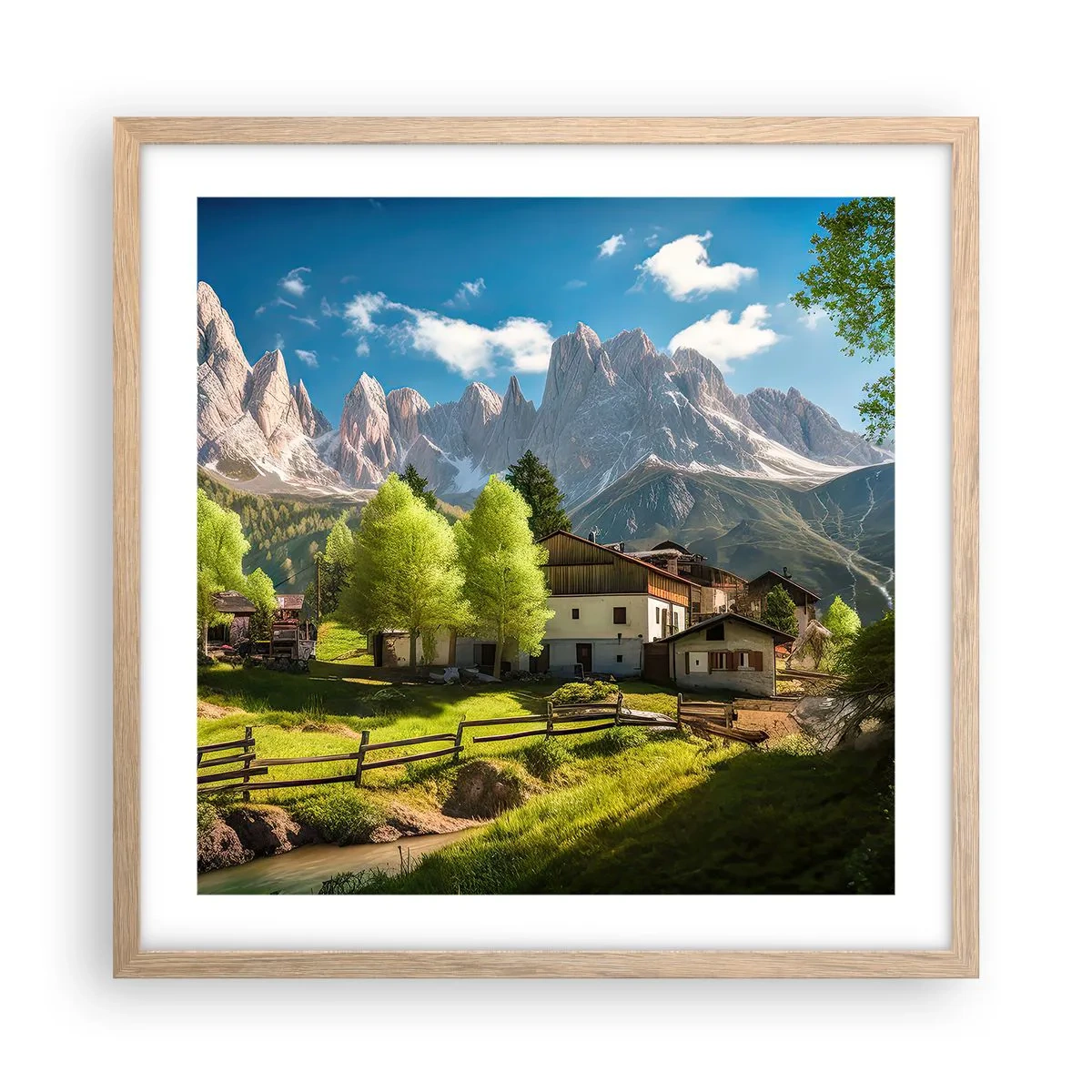 Poster in light oak frame - Alpine Idyll - 50x50 cm