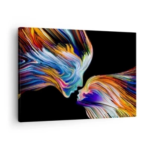 Canvas picture - Colorful silhouettes of faces in dynamic streams on a black background - 70x50cm - Fusion of Energy and Light - Modern wall decoration for the living room and bedroom ARTTOR