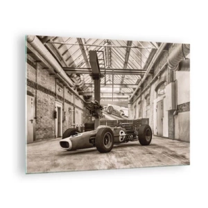 Glass picture - A vintage racing car in an industrial hall - 70x50cm - Rest of the Winner - Modern wall decoration for the living room and bedroom ARTTOR
