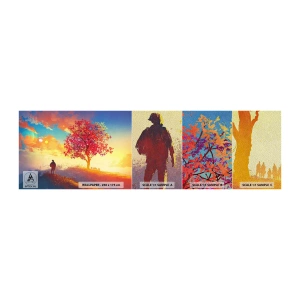 Photo Wallpaper Sample Premium Sand - Pilgrim at Its Goal - Landscape, Tree, Wanderer - 100x30 cm
