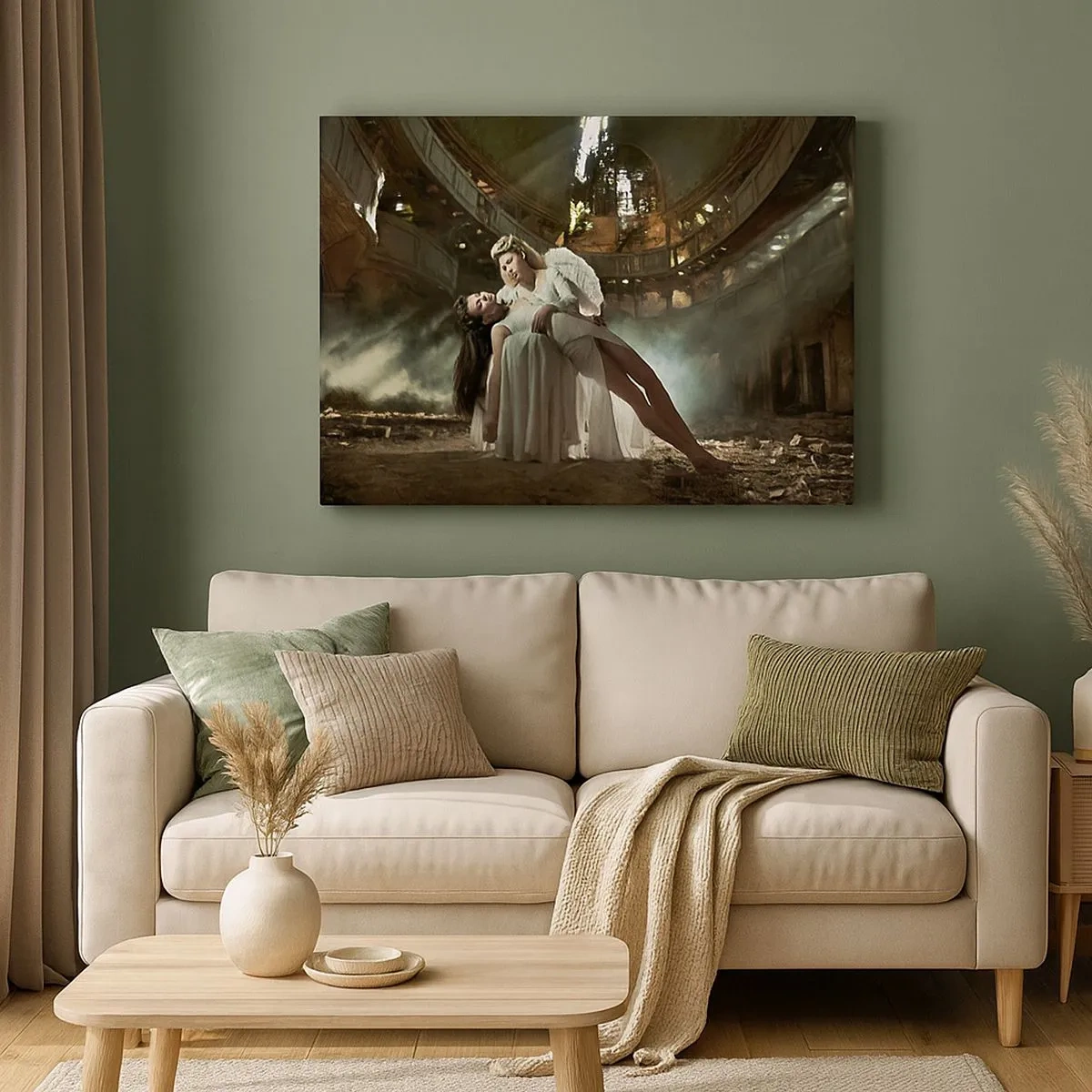 Canvas picture - Two figures in ruins with a play of light - 70x50cm - Spirit of Old Theatre - Modern wall decoration for the living room and bedroom ARTTOR