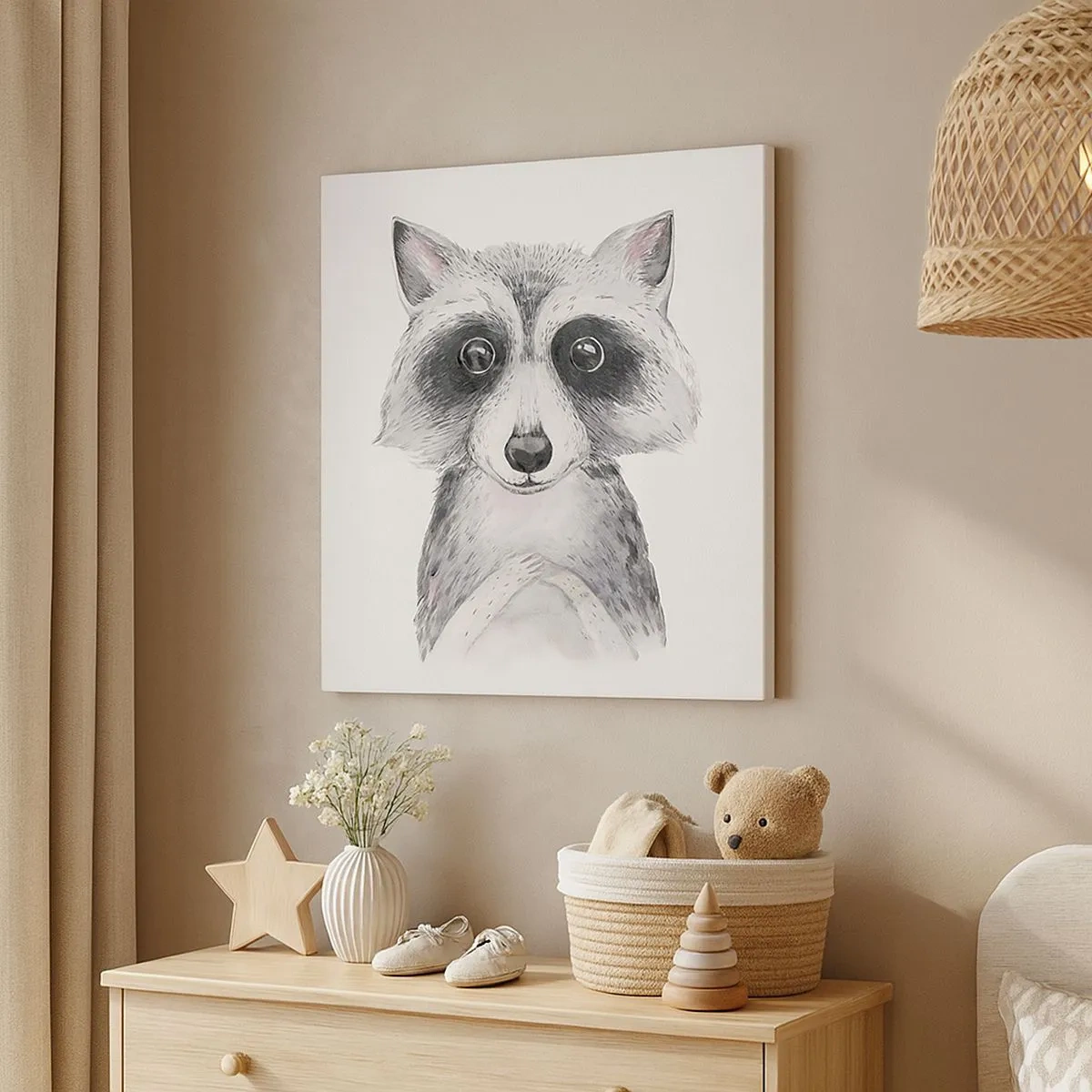 Canvas picture - Adorable portrait of a raccoon on a white background - 70x50cm - Emotional Moment - Modern wall decoration for the living room and bedroom ARTTOR