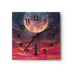 Wall clock - Clock on glass - Swinging in the Clouds - 40x40 cm
