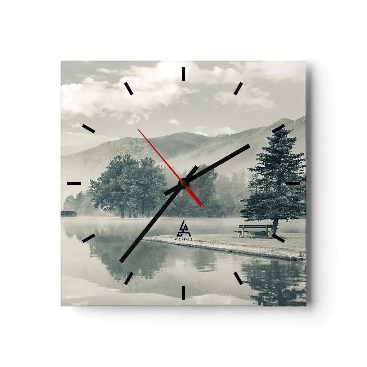 Wall clock - Clock on glass - Lake Is Still Asleep - 30x30 cm