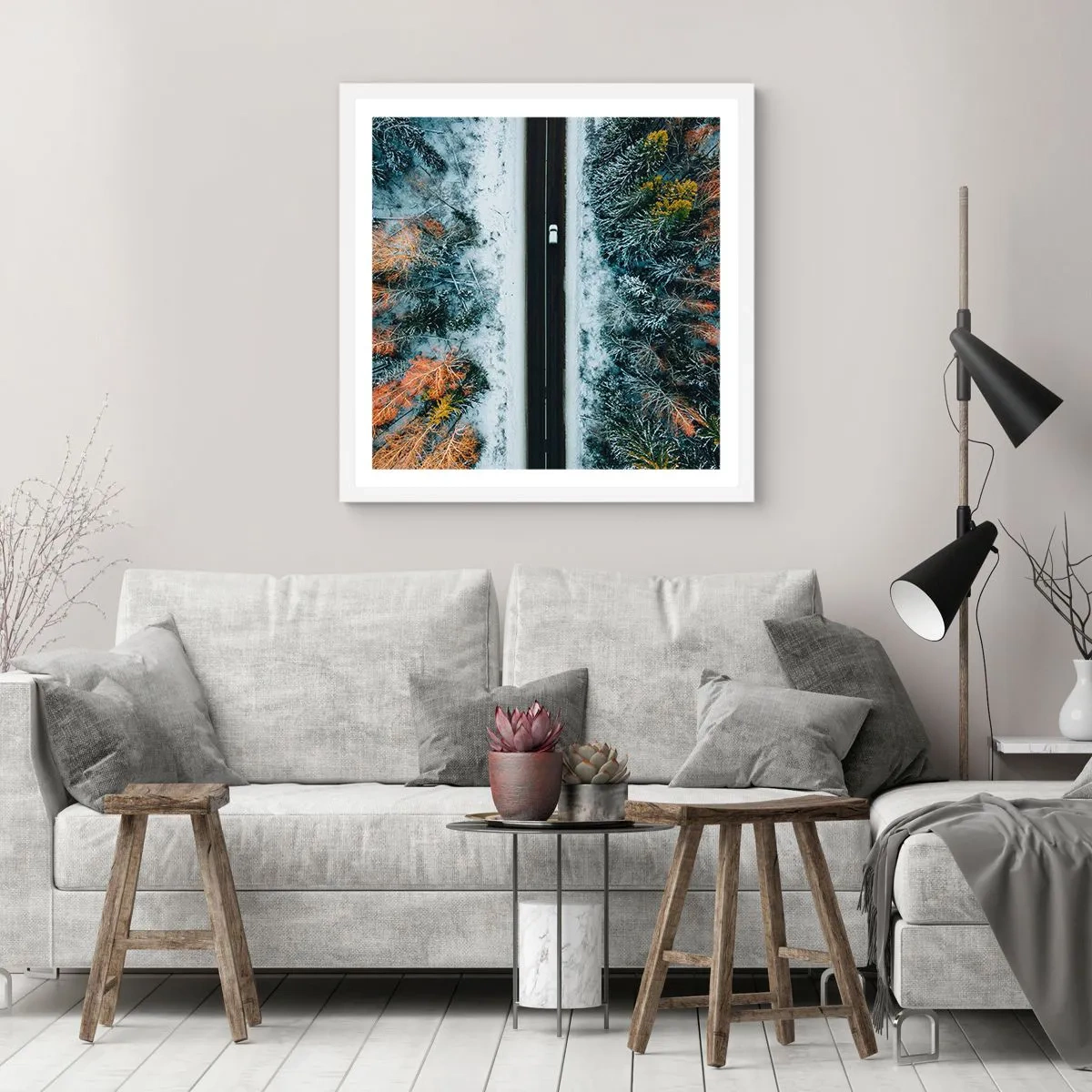 Poster in white frmae - Through a Wintery Forest - 50x50 cm