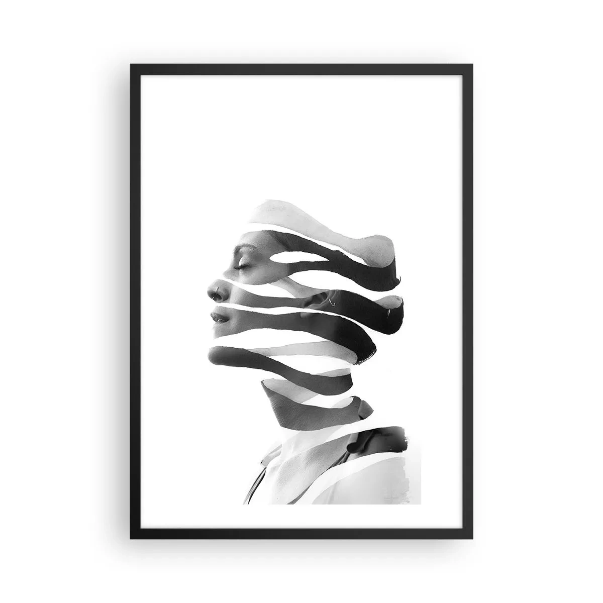 Poster in black frame - Black and white portrait of a woman in a minimalist style - 50x70cm - Surrealistic Portrait - Modern wall decoration for the living room and bedroom ARTTOR