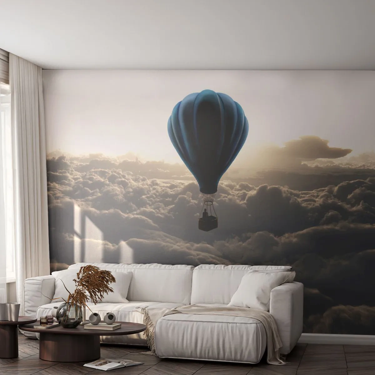 Photo Wallpaper Standard Eco - Wanderer above Clouds - Landscape, Balloon flight, Travels - 250x175 cm